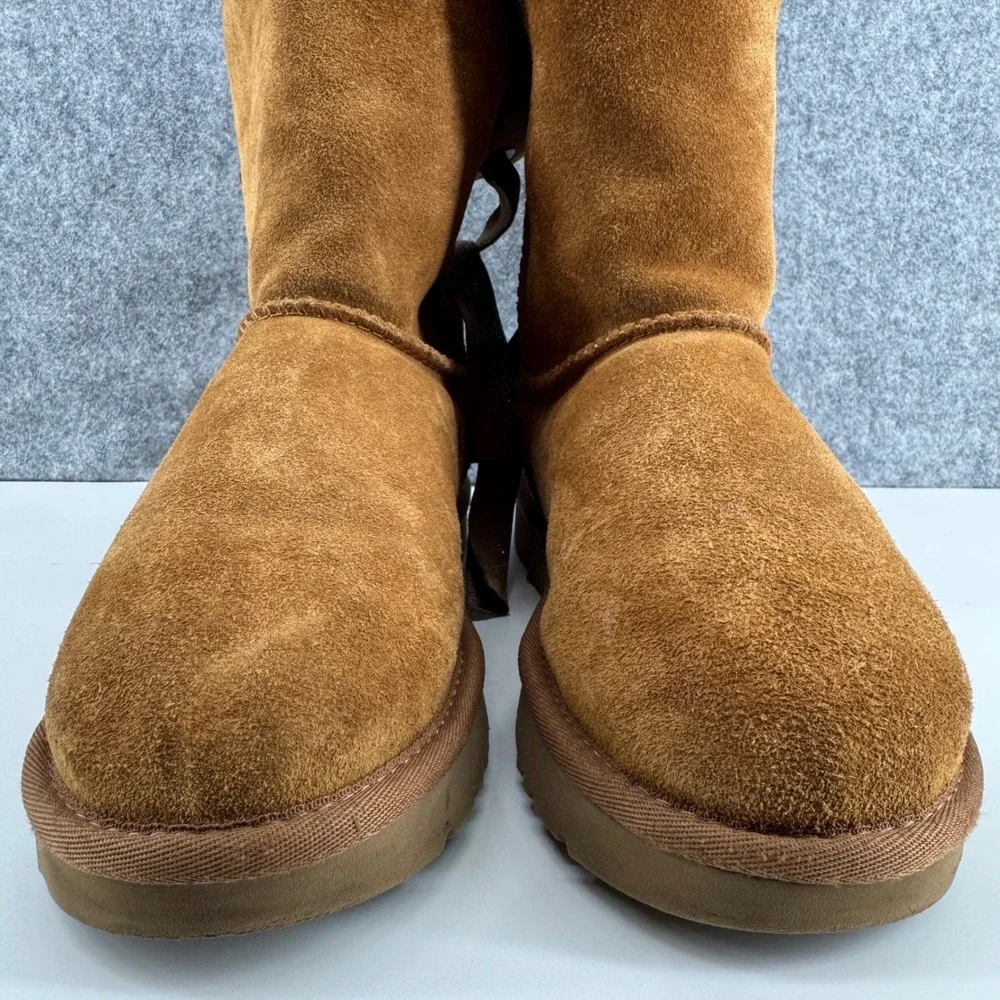 UGG Gita Bow Boot Women 7 Chestnut Suede Sheepskin Lining 1098075